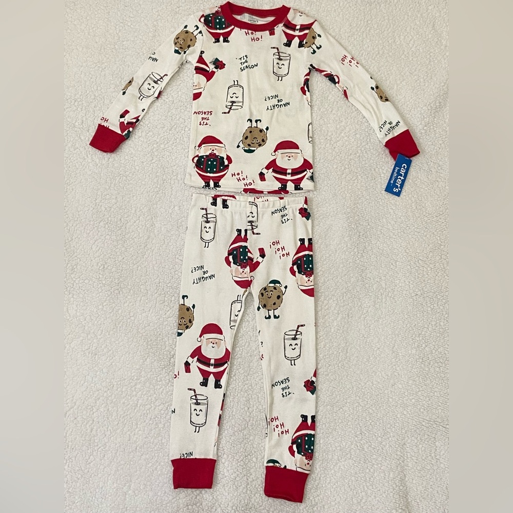 NWT Santa Milk & Cookies 100% Cotton Long-Sleeve Snug Fit 2-Piece Pajamas 3T